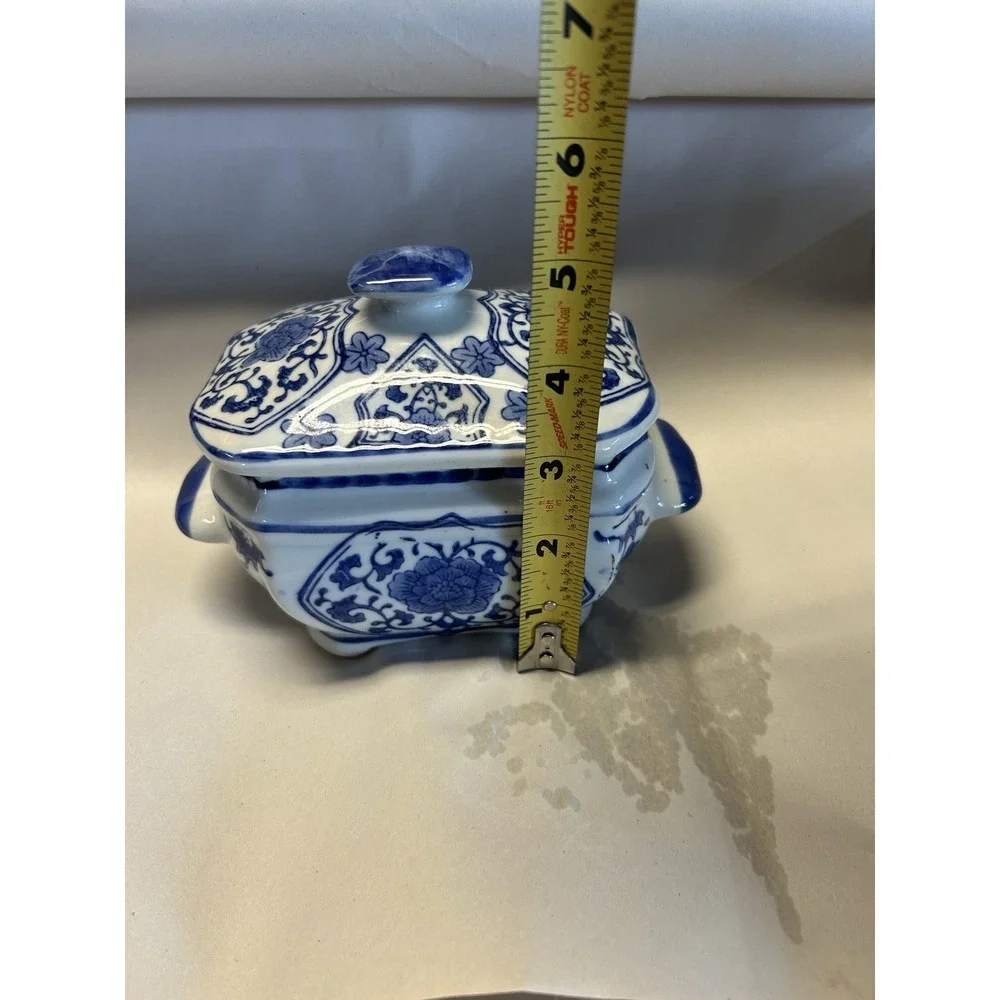 Vintage Blue & White Chinese Bowl with Lid, Hallmarked